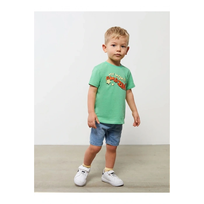 Bisiklet Yaka Kısa Kol Baskılı Erkek Bebek Tişört