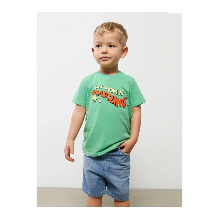 Bisiklet Yaka Kısa Kol Baskılı Erkek Bebek Tişört