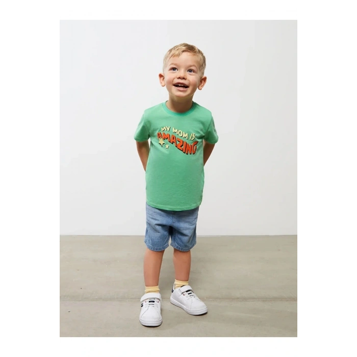 Bisiklet Yaka Kısa Kol Baskılı Erkek Bebek Tişört