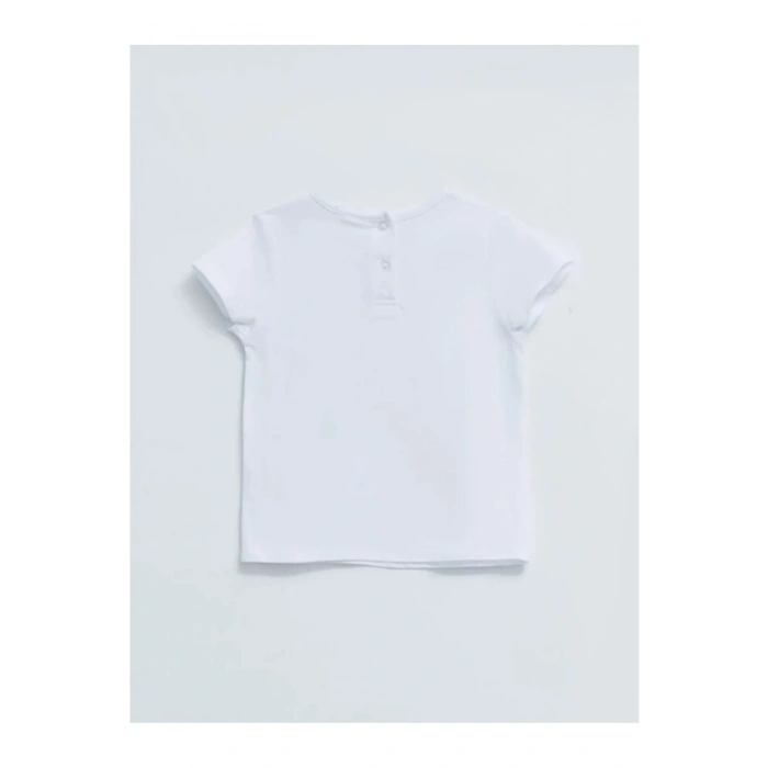 Bisiklet Yaka Kısa Kol Baskılı Pamuklu Kız Bebek Tişört