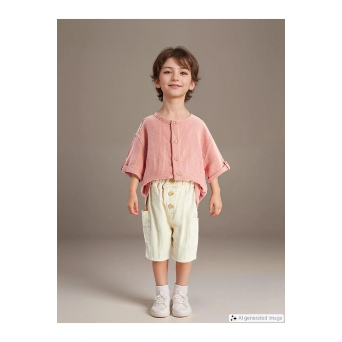 Bisiklet Yaka Kısa Kollu Basic Erkek Bebek Gömlek ve Şort 2li Takım (S4)