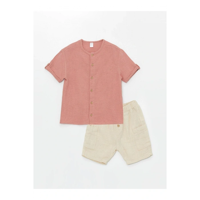 Bisiklet Yaka Kısa Kollu Basic Erkek Bebek Gömlek ve Şort 2li Takım (S4)
