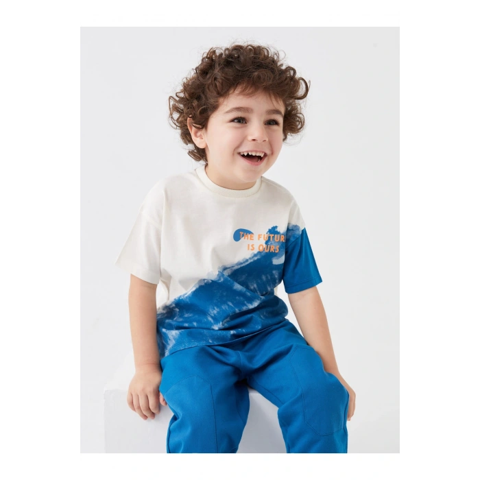 Bisiklet Yaka Kısa Kollu Baskılı Erkek Bebek Tişört Ve Eşofman Alt 2li Takım