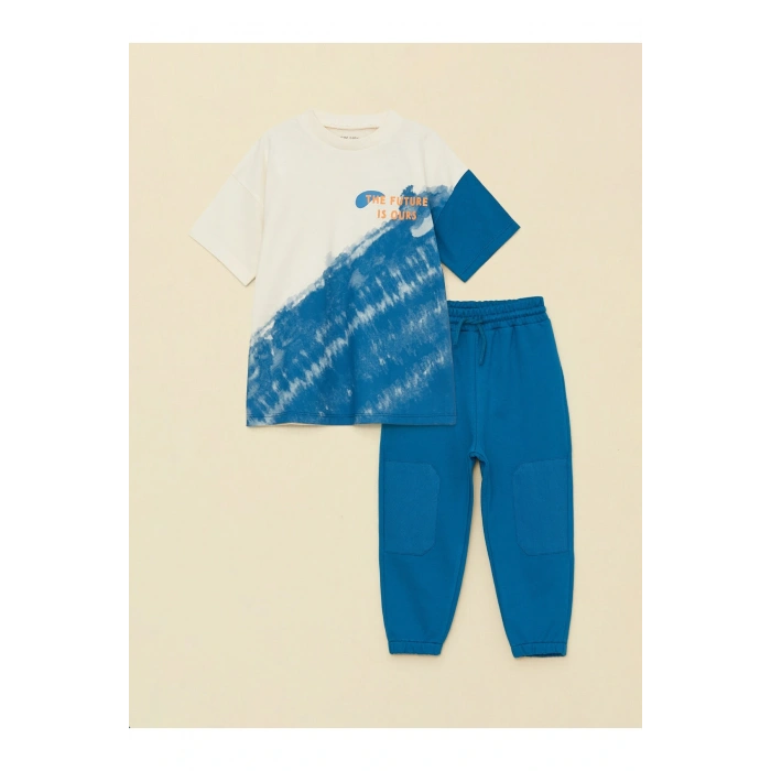 Bisiklet Yaka Kısa Kollu Baskılı Erkek Bebek Tişört Ve Eşofman Alt 2li Takım