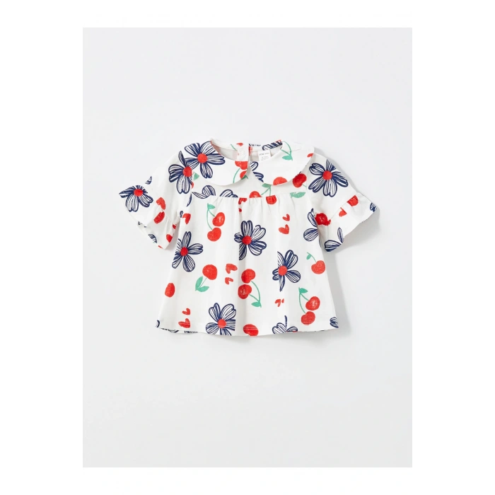 Bisiklet Yaka Kısa Kollu Baskılı Kız Bebek Bluz ve Tayt 2li Takım