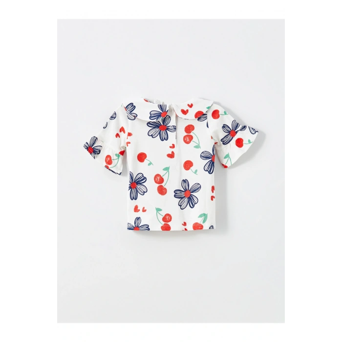 Bisiklet Yaka Kısa Kollu Baskılı Kız Bebek Bluz ve Tayt 2li Takım