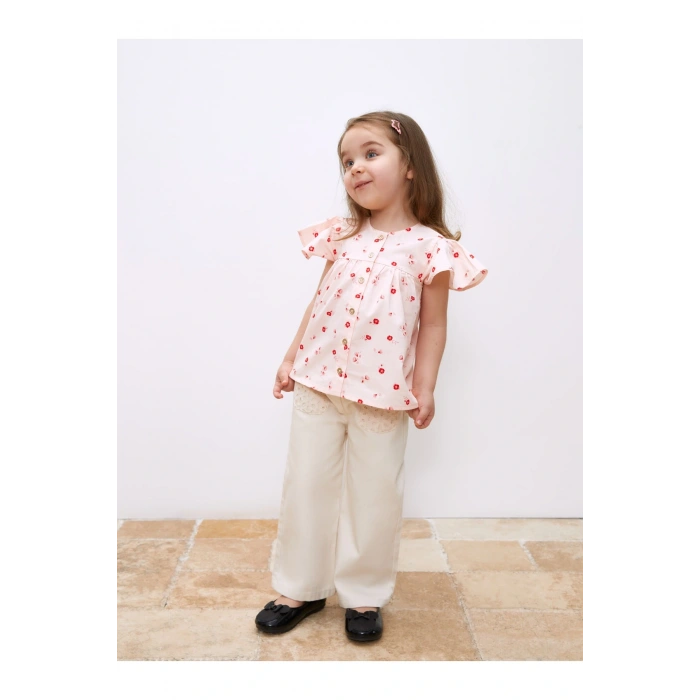 Bisiklet Yaka Kısa Kollu Baskılı Kız Bebek Gömlek