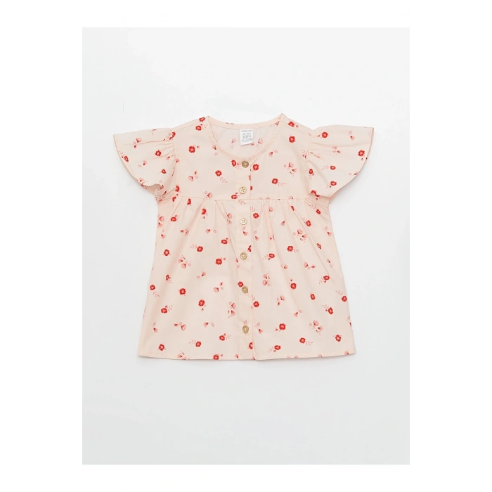 Bisiklet Yaka Kısa Kollu Baskılı Kız Bebek Gömlek
