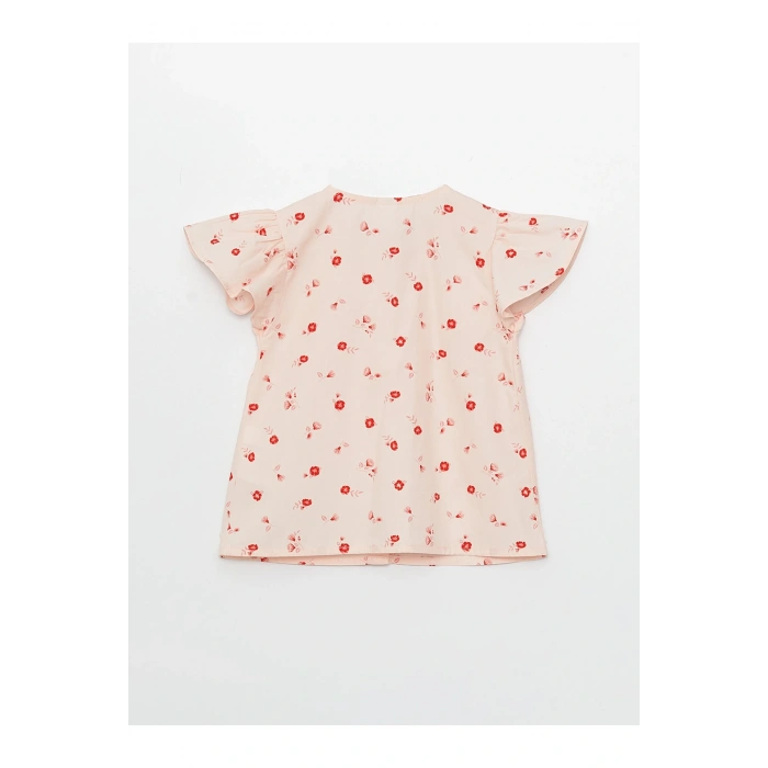 Bisiklet Yaka Kısa Kollu Baskılı Kız Bebek Gömlek