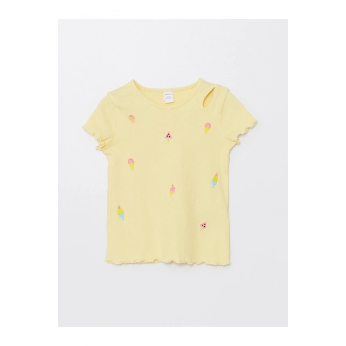 Bisiklet Yaka Kısa Kollu Baskılı Kız Bebek Tişört