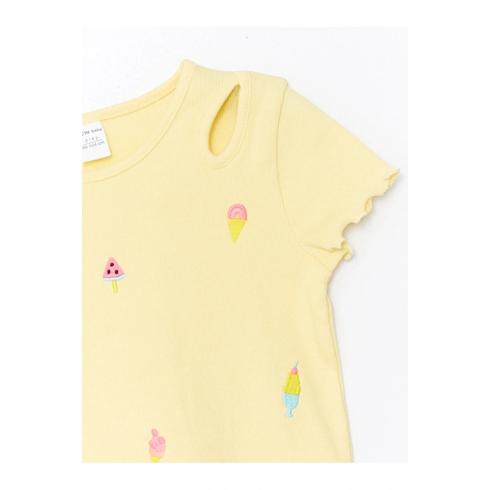 Bisiklet Yaka Kısa Kollu Baskılı Kız Bebek Tişört