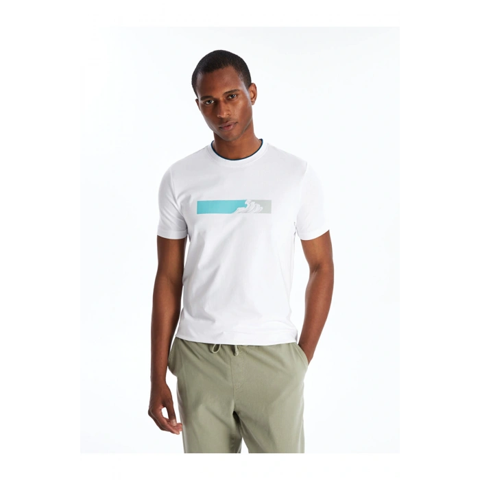 Bisiklet Yaka Kısa Kollu Baskılı Penye Erkek Tişört