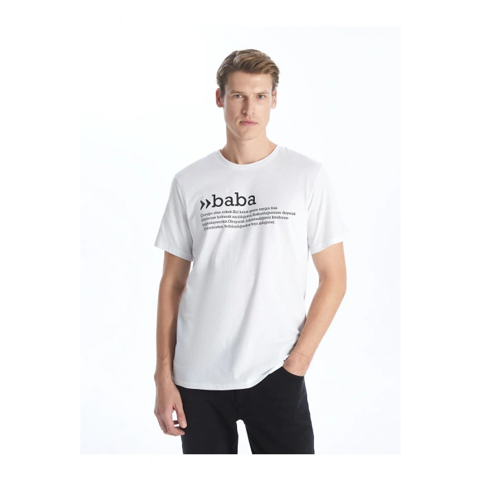 Bisiklet Yaka Kısa Kollu Baskılı Penye Erkek Tişört