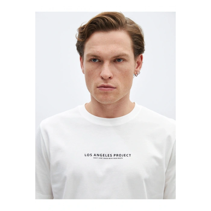 Bisiklet Yaka Kısa Kollu Baskılı Penye Erkek Tişört