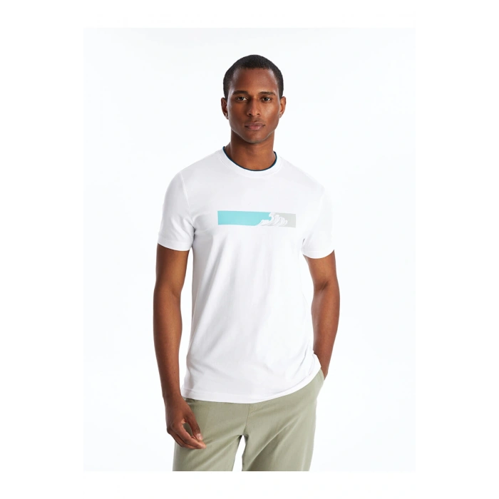 Bisiklet Yaka Kısa Kollu Baskılı Penye Erkek Tişört