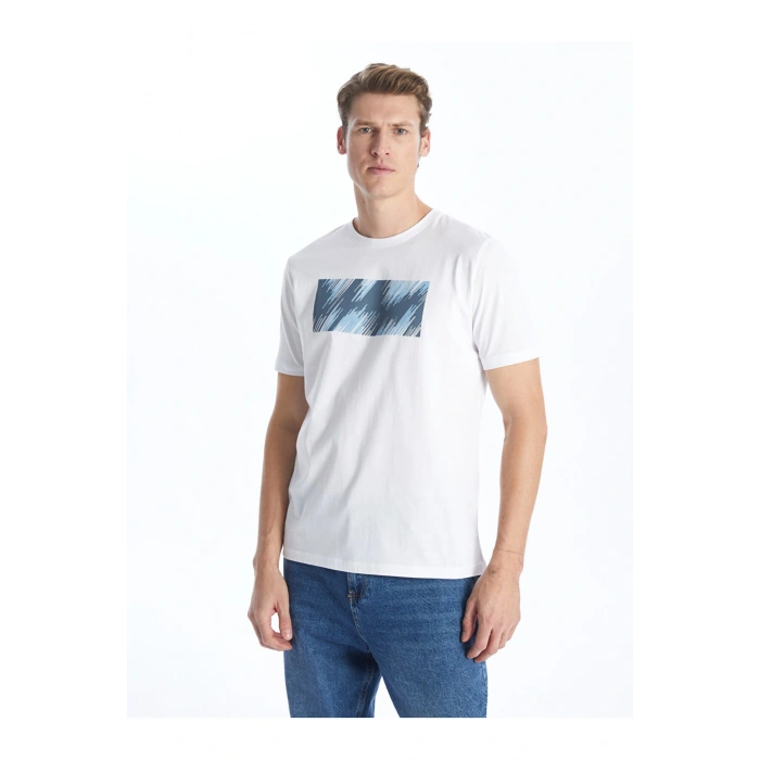 Bisiklet Yaka Kısa Kollu Baskılı Penye Erkek Tişört