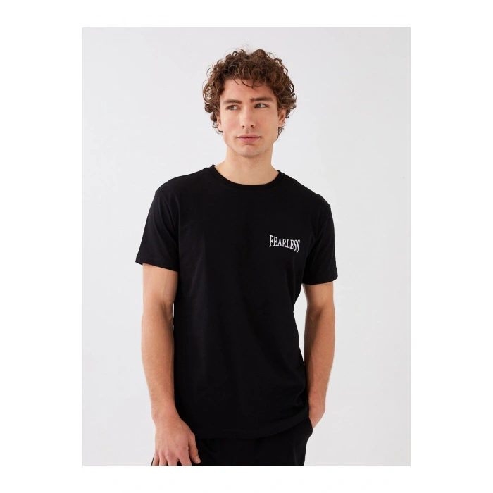 Bisiklet Yaka Kısa Kollu Baskılı Penye Erkek Tişört