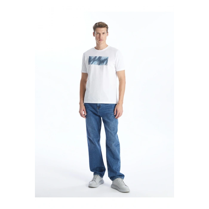 Bisiklet Yaka Kısa Kollu Baskılı Penye Erkek Tişört