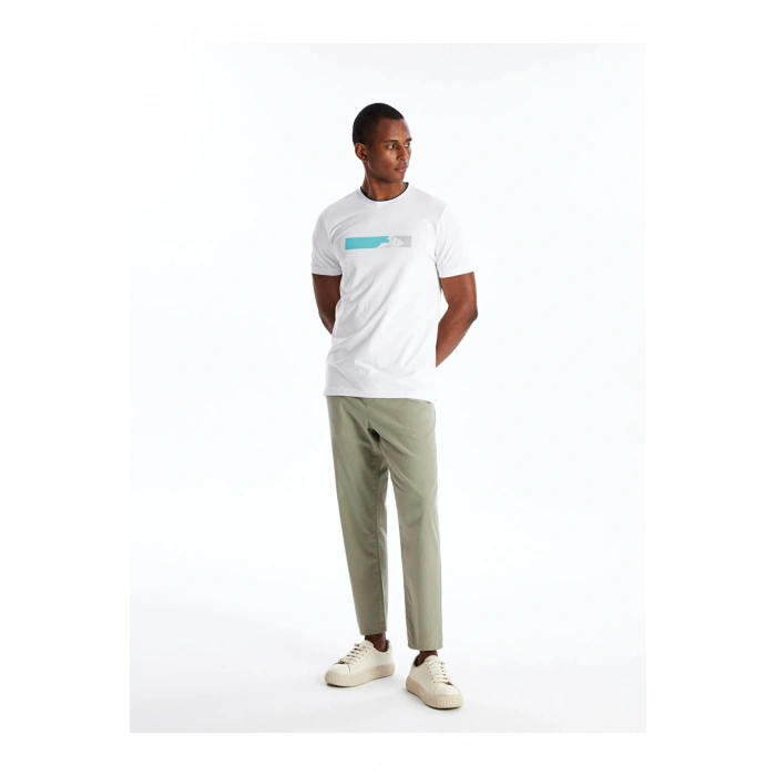 Bisiklet Yaka Kısa Kollu Baskılı Penye Erkek Tişört