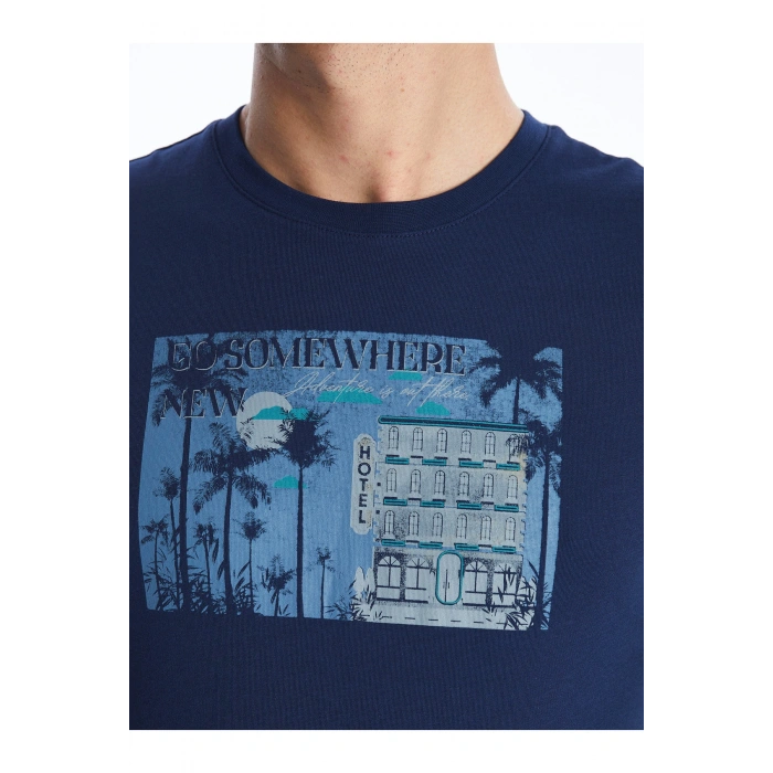 Bisiklet Yaka Kısa Kollu Baskılı Penye Erkek Tişört