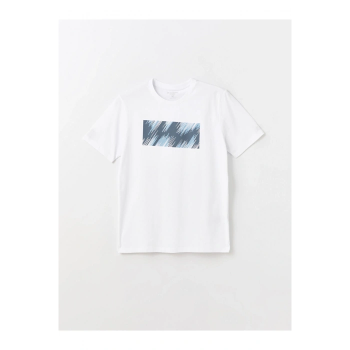 Bisiklet Yaka Kısa Kollu Baskılı Penye Erkek Tişört