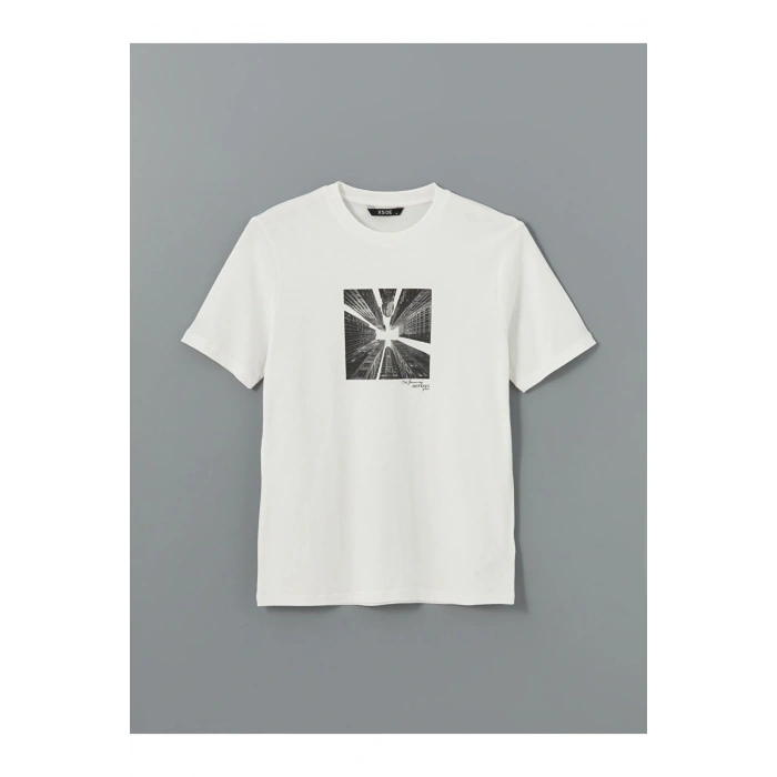 Bisiklet Yaka Kisa Kollu Baskili Penye Erkek Tisort - S52875Z8