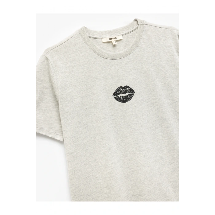 Bisiklet Yaka Kısa Kollu Baskılı Tişört