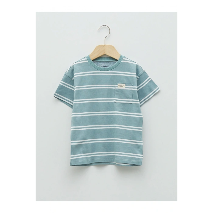 Bisiklet Yaka Kısa Kollu Çizgili Pamuklu Erkek Bebek Tişört