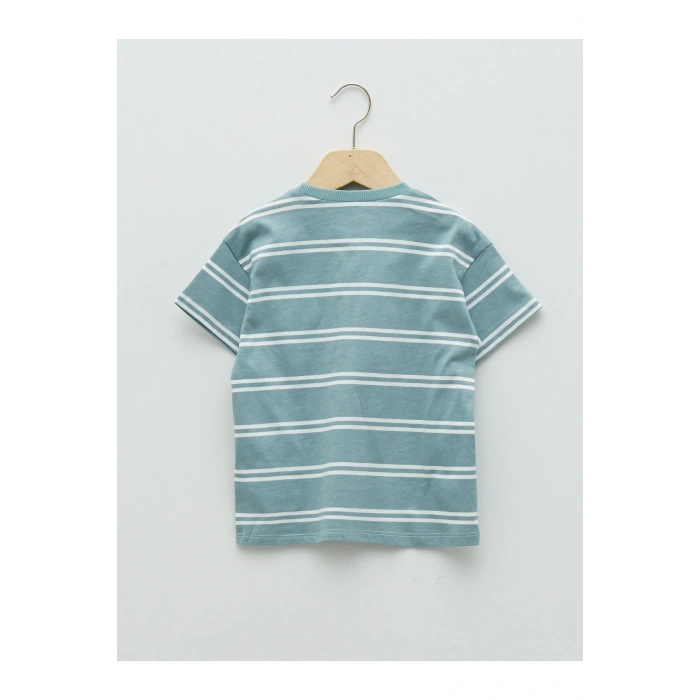 Bisiklet Yaka Kısa Kollu Çizgili Pamuklu Erkek Bebek Tişört