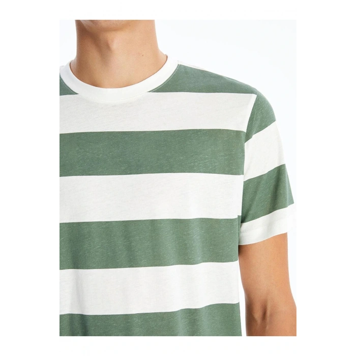 Bisiklet Yaka Kısa Kollu Çizgili Penye Erkek Tişört