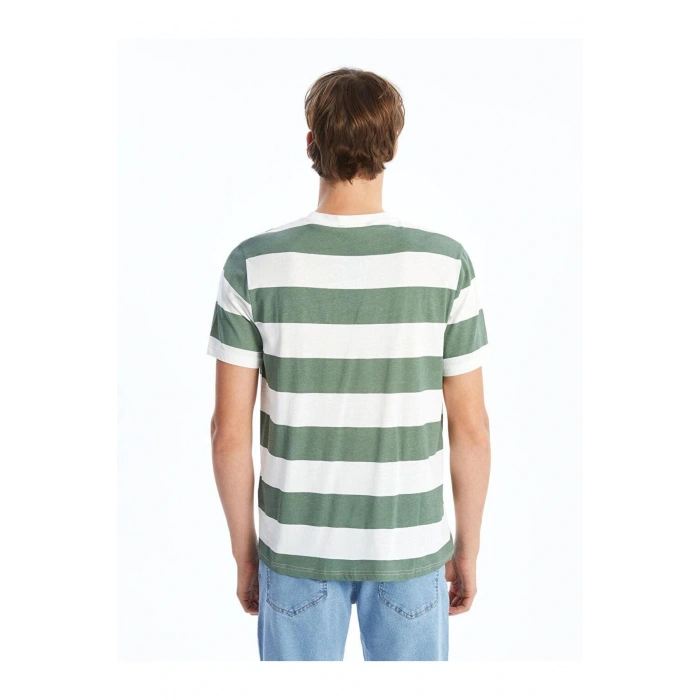 Bisiklet Yaka Kısa Kollu Çizgili Penye Erkek Tişört