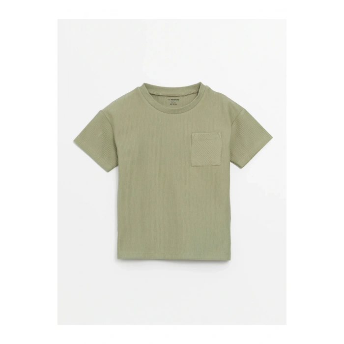 Bisiklet Yaka Kısa Kollu Dokulu Kumaş Basic Erkek Bebek Tişört