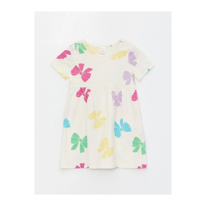 Bisiklet Yaka Kısa Kollu Kız Bebek Elbise