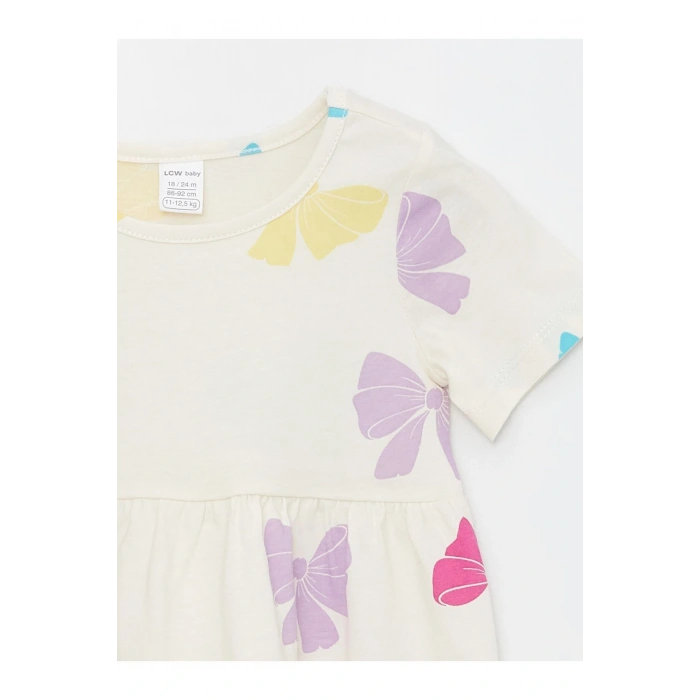 Bisiklet Yaka Kısa Kollu Kız Bebek Elbise