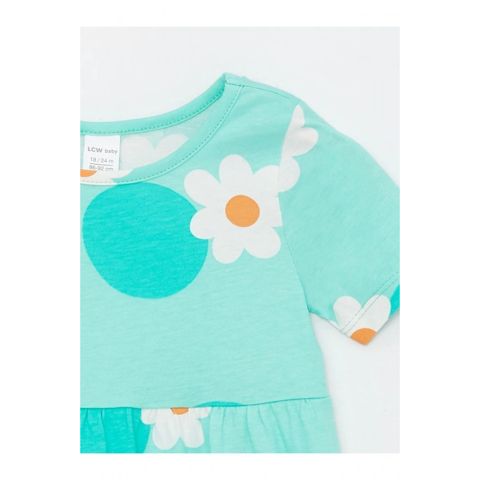 Bisiklet Yaka Kısa Kollu Kız Bebek Elbise