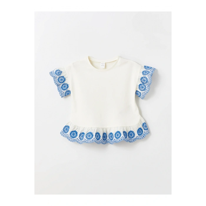 Bisiklet Yaka Kısa Kollu Kız Bebek Tişört