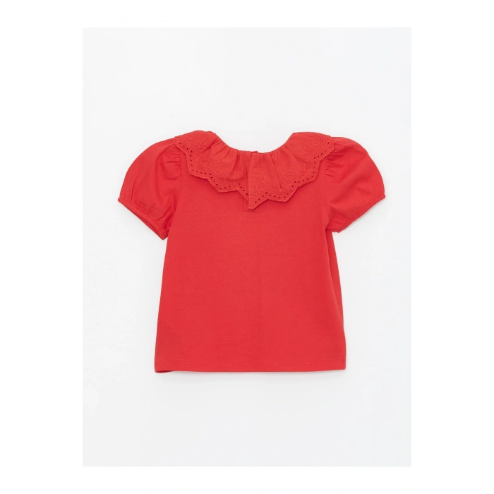 Bisiklet Yaka Kısa Kollu Nakış Detaylı Kız Bebek Tişört