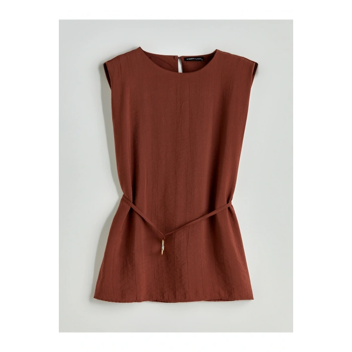 Bisiklet Yaka Kuşaklı Bluz