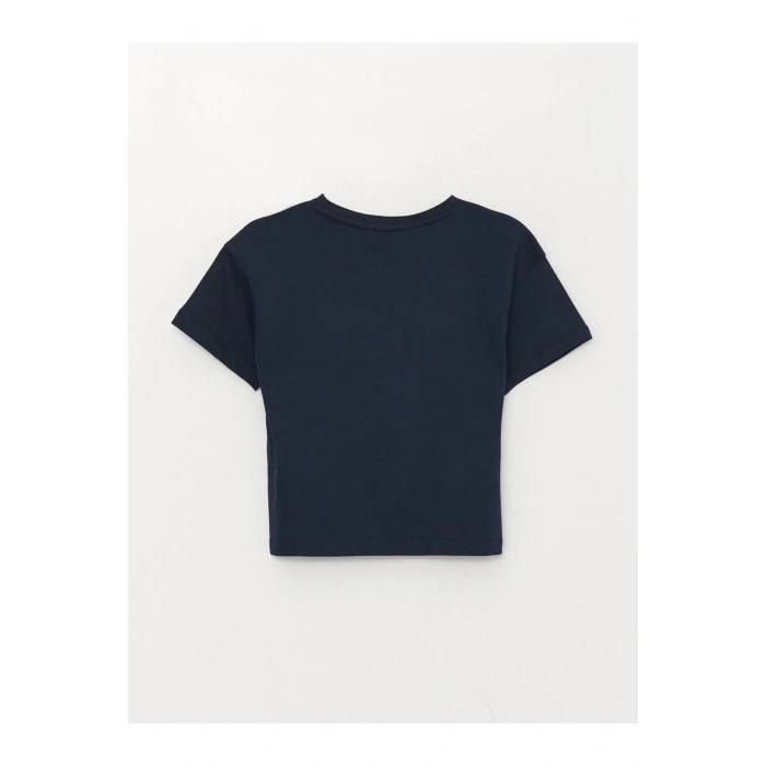 Bisiklet Yaka Nakışlı Kısa Kollu Kız Çocuk Tişört