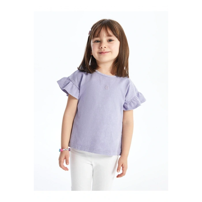 Bisiklet Yaka Nakışlı Kız Bebek Tişört