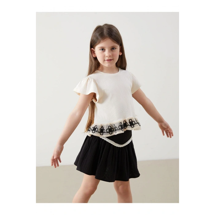 Bisiklet Yaka Nakışlı Kız Bebek Tişört (S5)