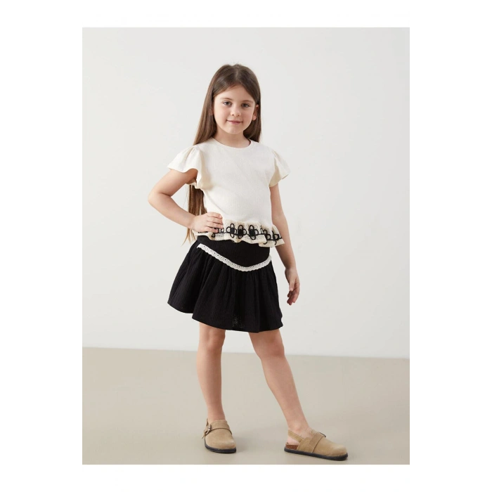 Bisiklet Yaka Nakışlı Kız Bebek Tişört (S5)