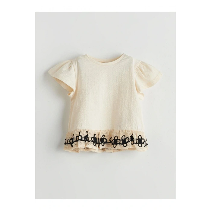 Bisiklet Yaka Nakışlı Kız Bebek Tişört (S5)