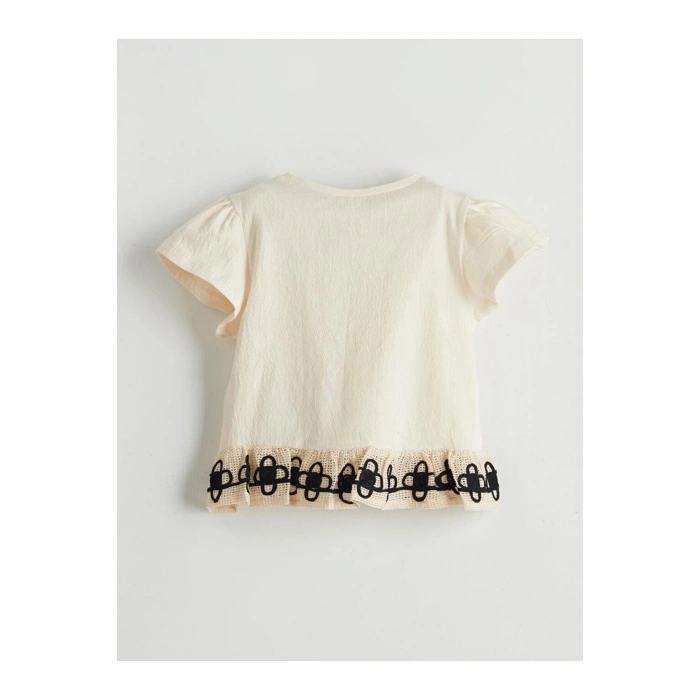 Bisiklet Yaka Nakışlı Kız Bebek Tişört (S5)