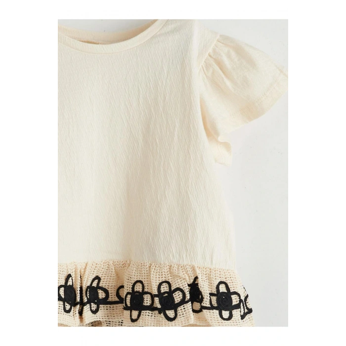 Bisiklet Yaka Nakışlı Kız Bebek Tişört (S5)