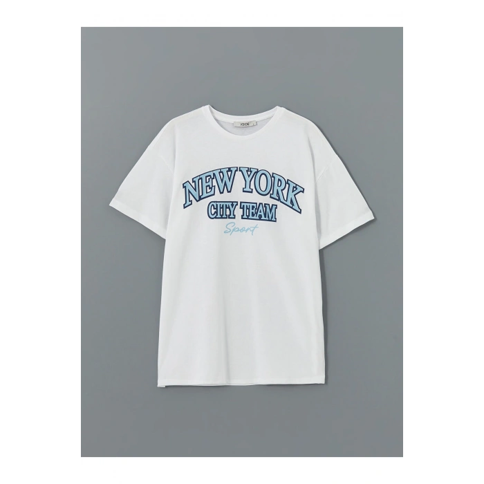 Bisiklet Yaka New York Baskılı Kadın Tişört