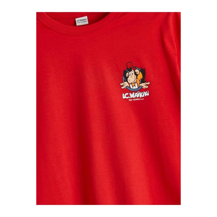 Bisiklet Yaka Nostaljik Maymun Baskılı Erkek Çocuk Tişört