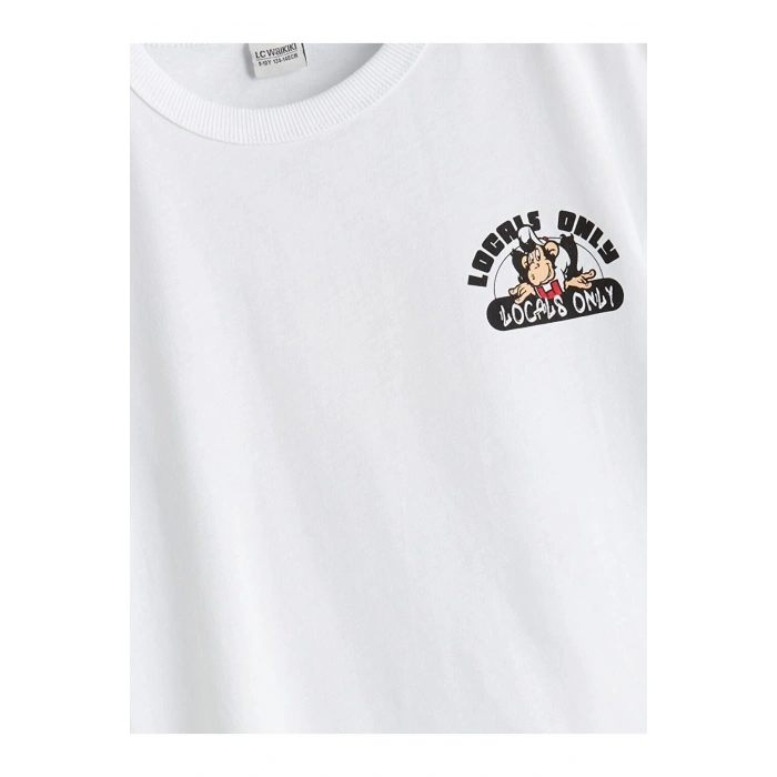 Bisiklet Yaka Nostaljik Maymun Baskılı Erkek Çocuk Tişört