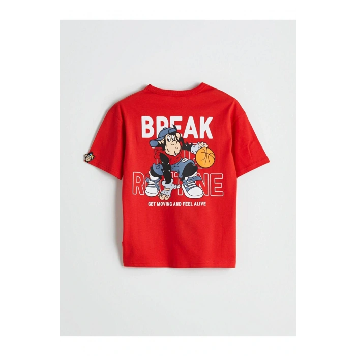 Bisiklet Yaka Nostaljik Maymun Baskılı Erkek Çocuk Tişört