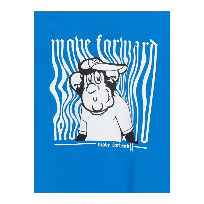 Bisiklet Yaka Nostaljik Maymun Baskılı Kısa Kollu Erkek Çocuk Tişört